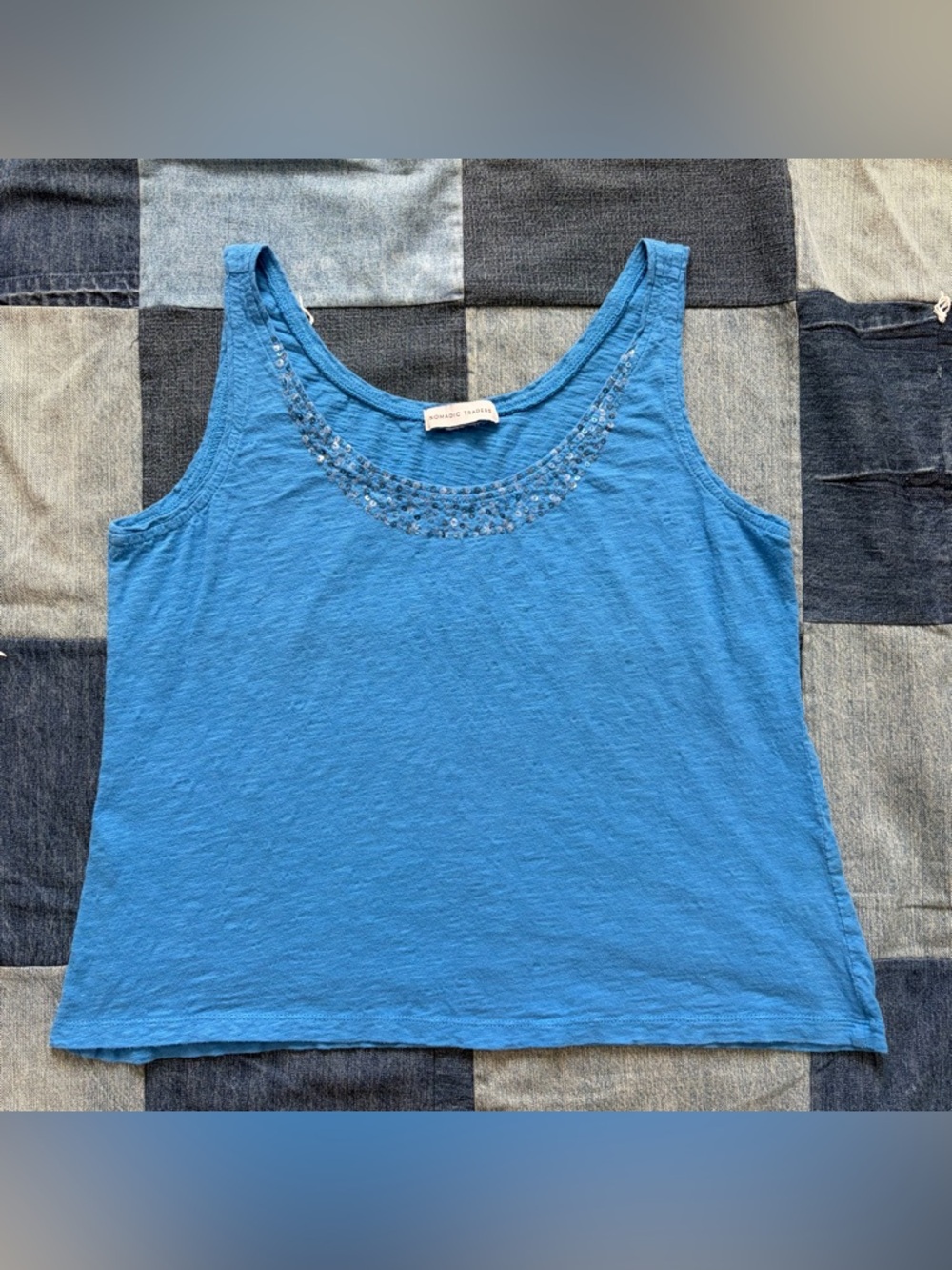 Nomadic Traders Sequined Blue Tank Top Embellished Summer Fits Size L